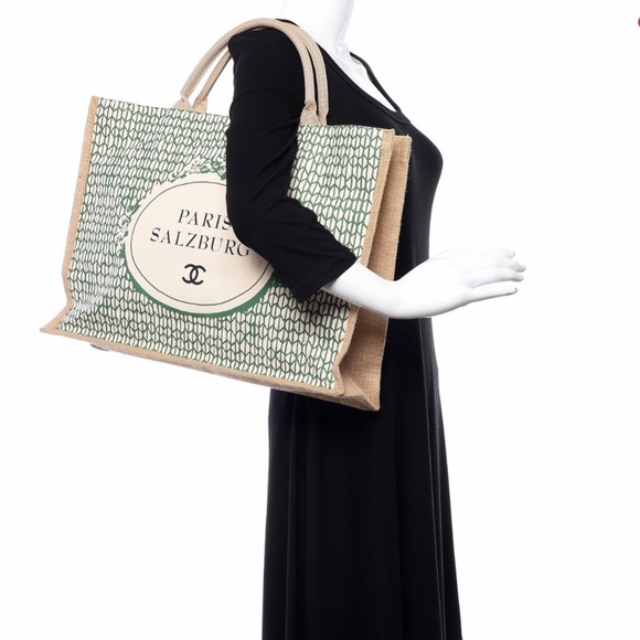 RARE Chanel “Paris Salzburg” green/canvas shopping tote . NWOT Mirror CD DVD - Picture 3 of 16